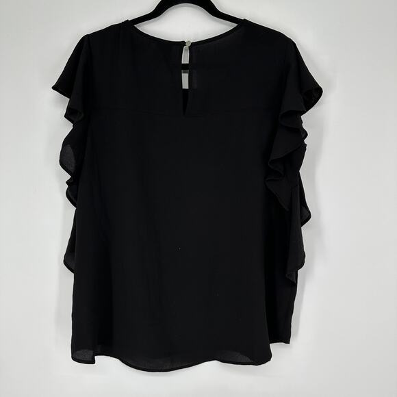 Bobeau Black Flutter Cap Sleeve Keyhole Neck Womens Blouse Large - Picture 2 of 6